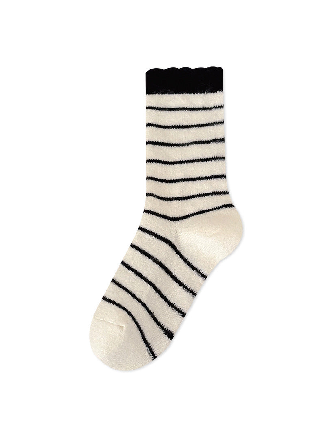 Ivory striped crew sock on a white background