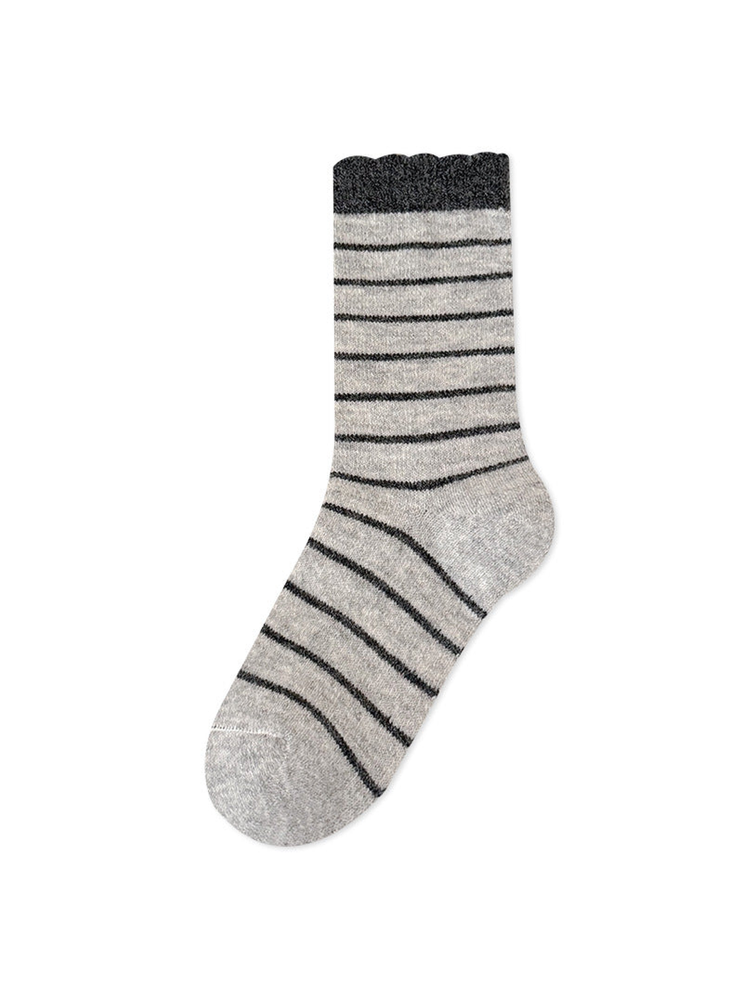 Light Gray striped crew sock on a white background