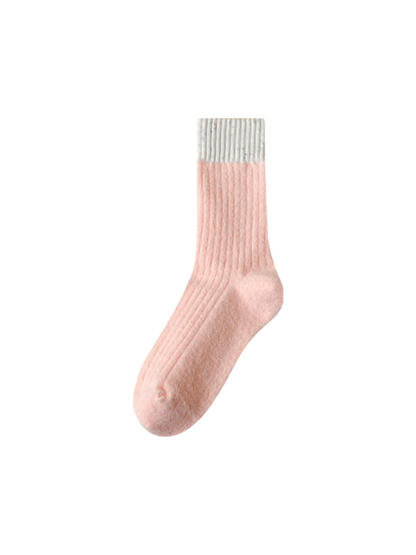 Light Pink fuzzy ribbed crew sock with an ivory cuff
