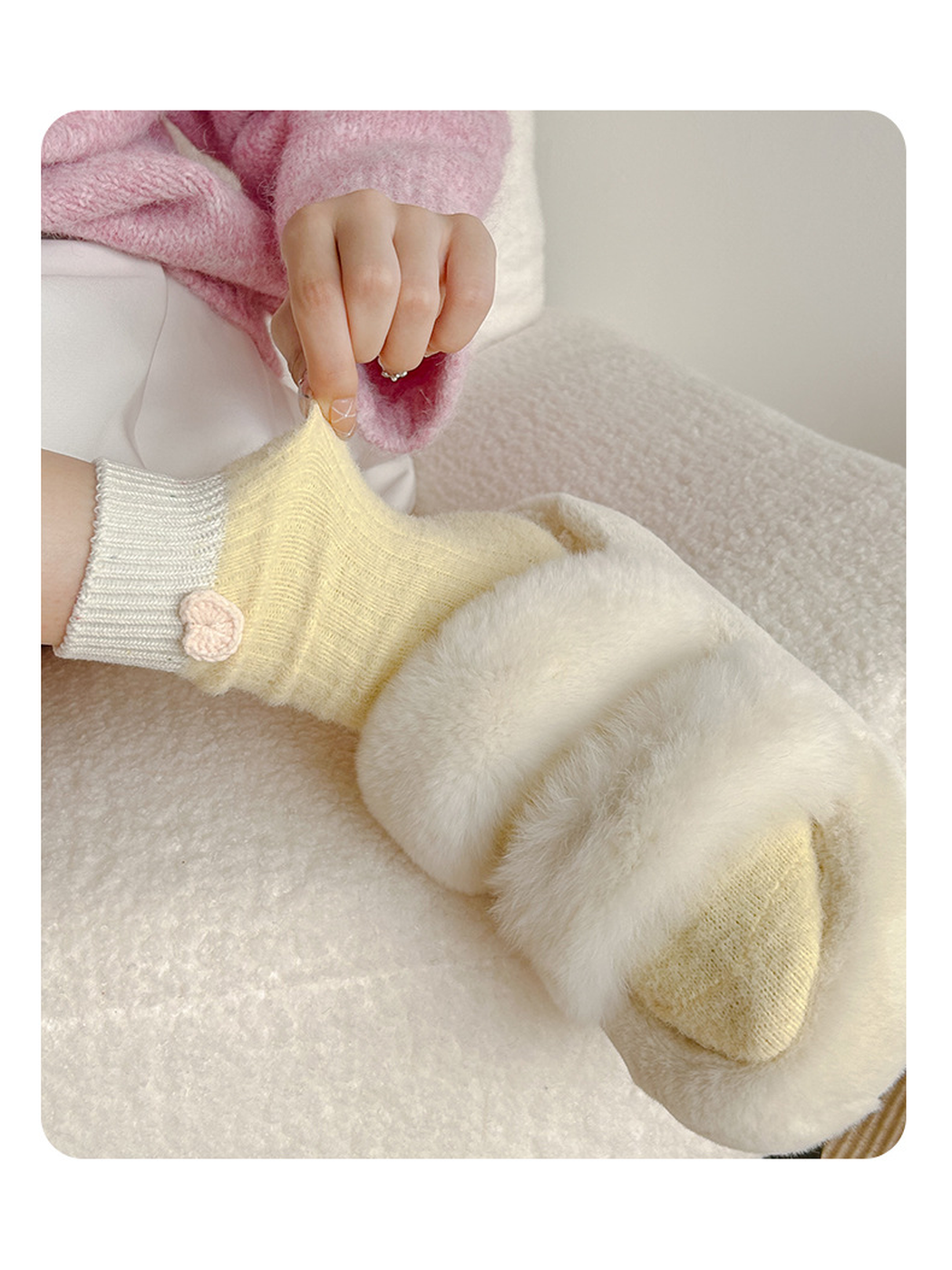 Close-up of a Yellow crew sock being gently stretched above the ankle