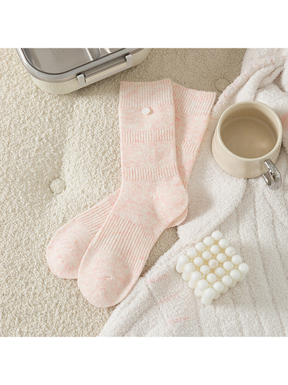 Light Pink crew socks with ribbed bands and round cuff accent