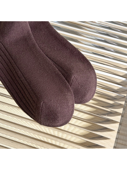 Close-up of the Coffee sock toes and fine knit texture