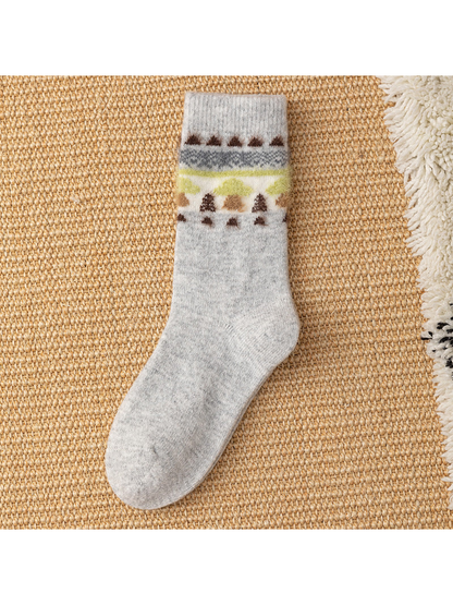 Light Gray crew sock with mushroom and geometric cuff motif