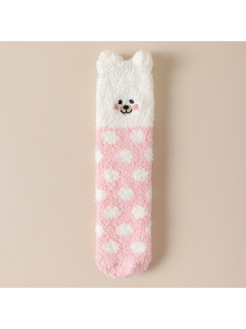 Polka Animal crew sock with pink dots and an animal face