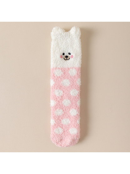 Polka Animal crew sock with pink dots and an animal face