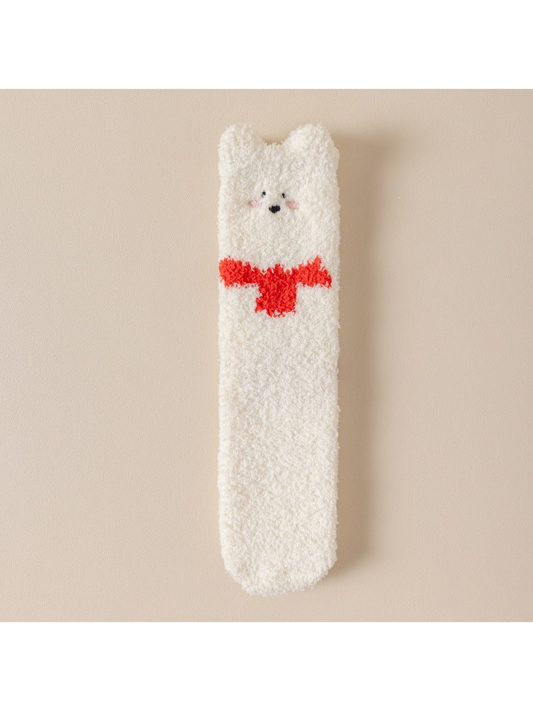 Red Bow crew sock with an animal face and red bow motif