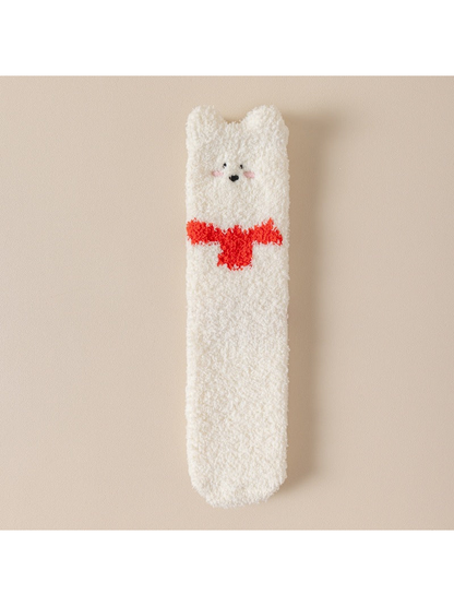 Red Bow crew sock with an animal face and red bow motif