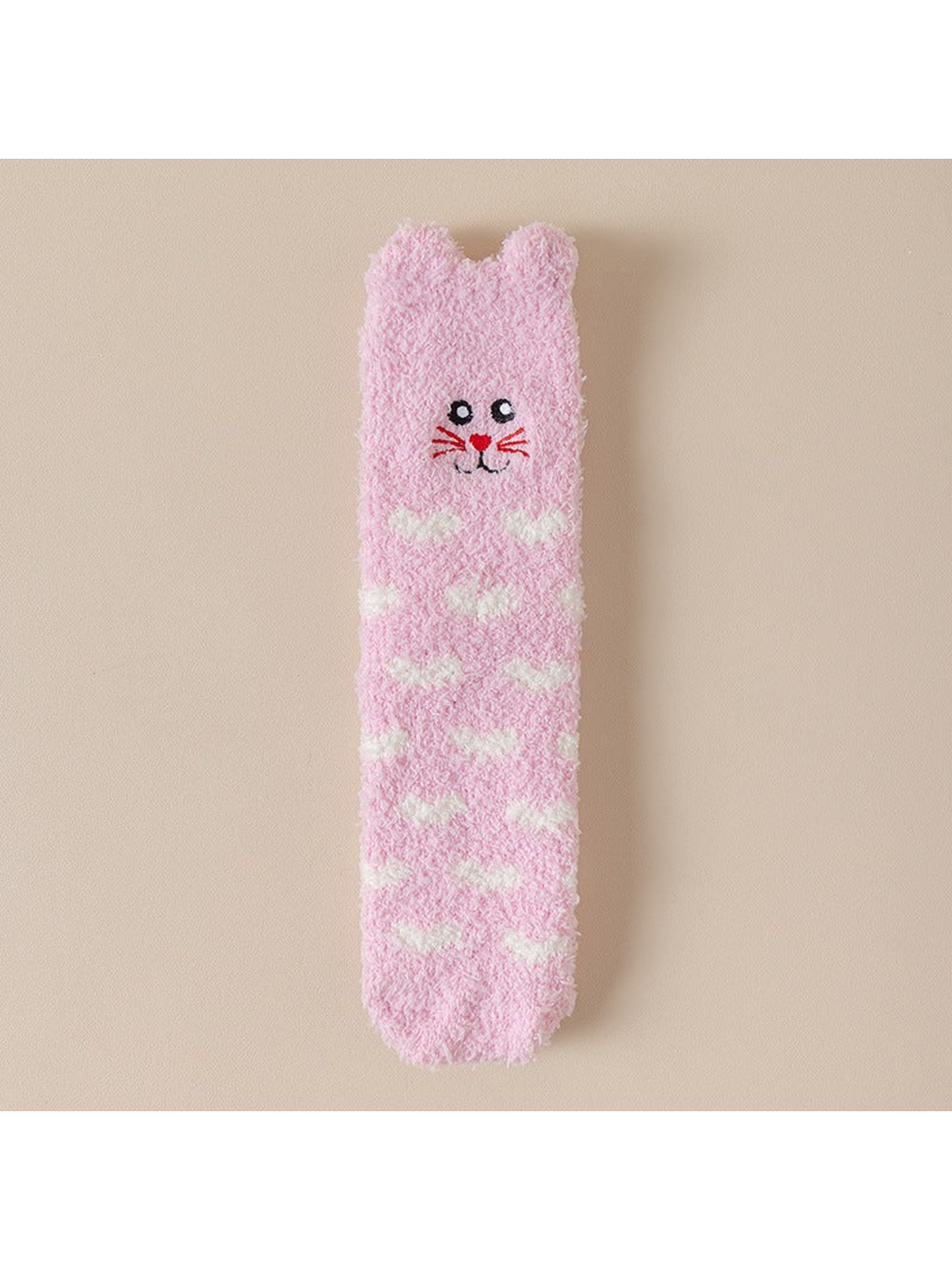Heart Cat pink crew sock with cat face and heart pattern