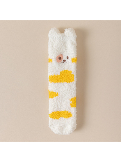 Striped Dog ivory crew sock with yellow stripes and dog face