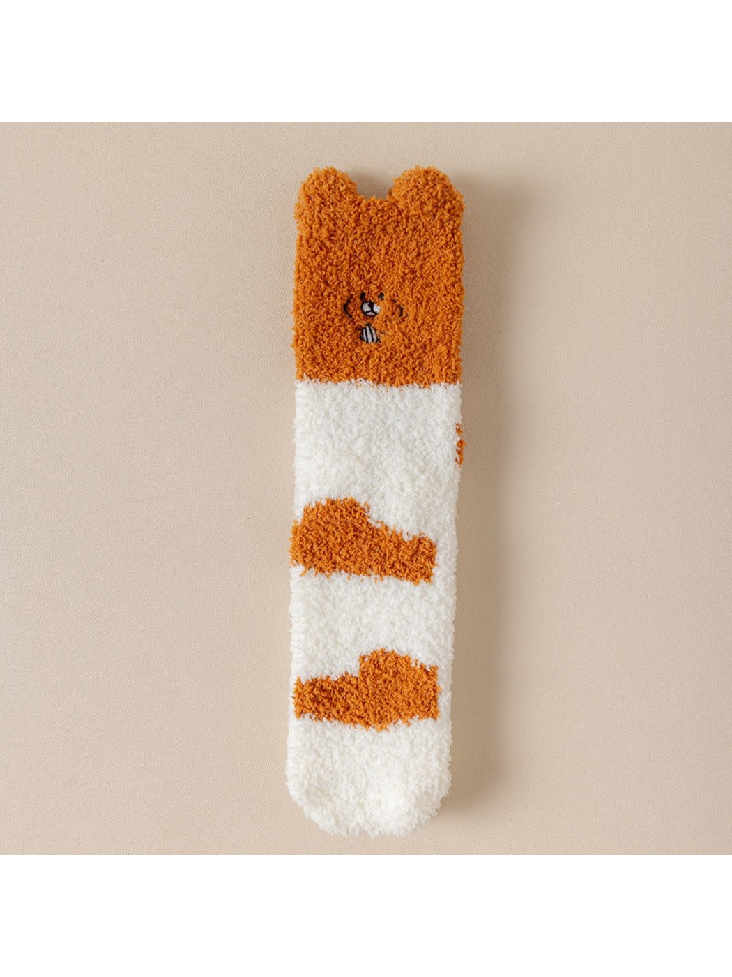 Brown Bear crew sock with brown cuff and striped pattern