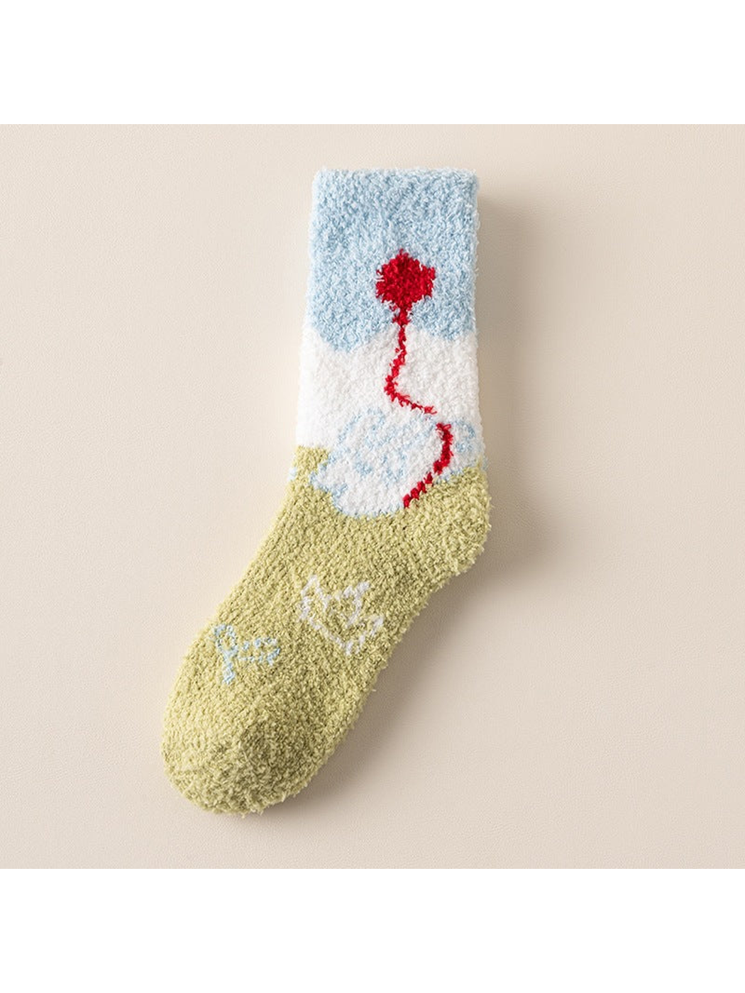 Balloon multicolor fuzzy crew sock, full view