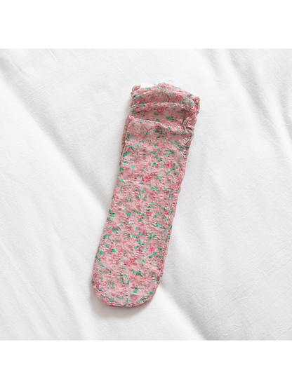 Dusty Pink floral lace-mesh socks, flat product view