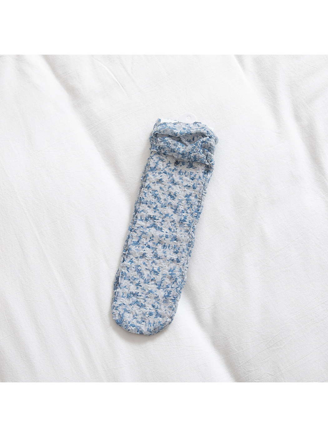 Gray Blue floral lace-mesh socks, flat product view