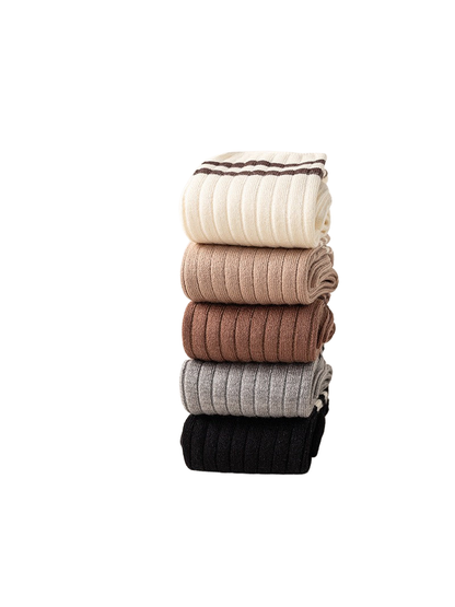 Ribbed striped crew socks in multiple colors stacked together