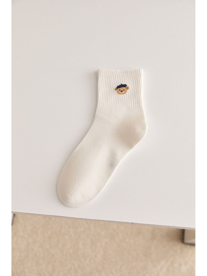 Ivory Bear Face crew sock, side view