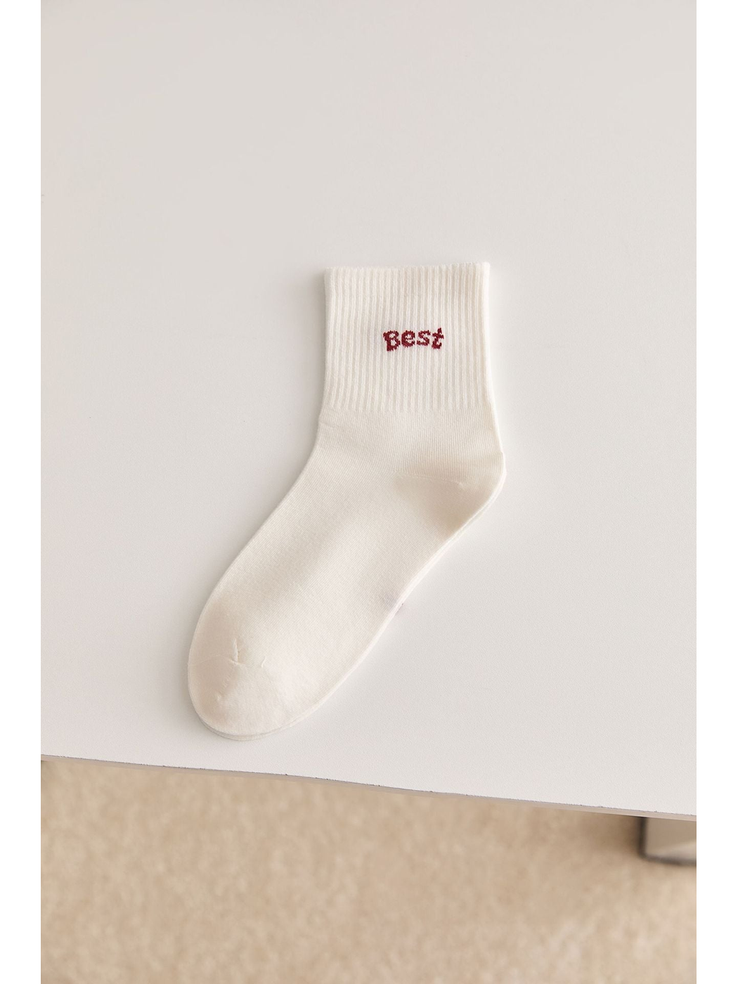 Ivory BEST crew sock, side view