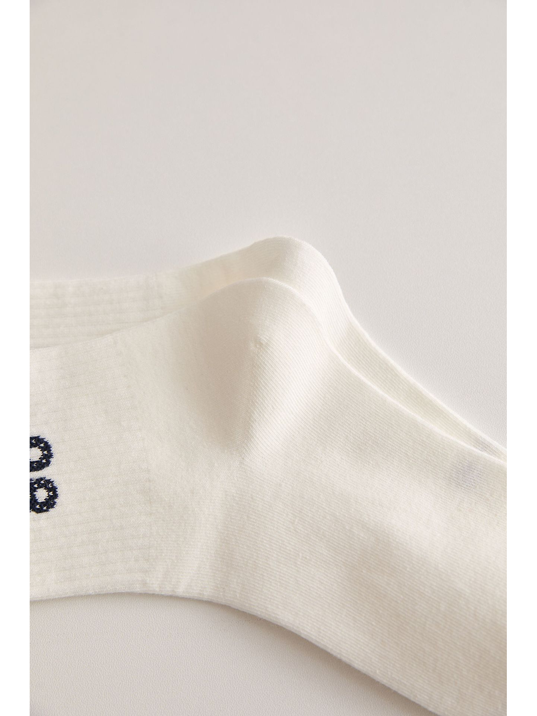 Close-up of the knit surface on ivory 86 crew socks