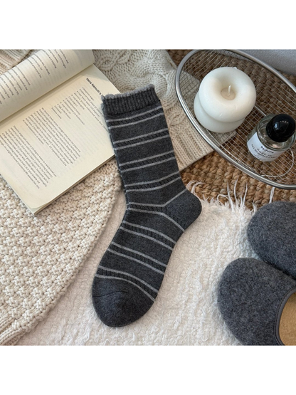 Dark gray Stripes crew sock with contrasting horizontal lines