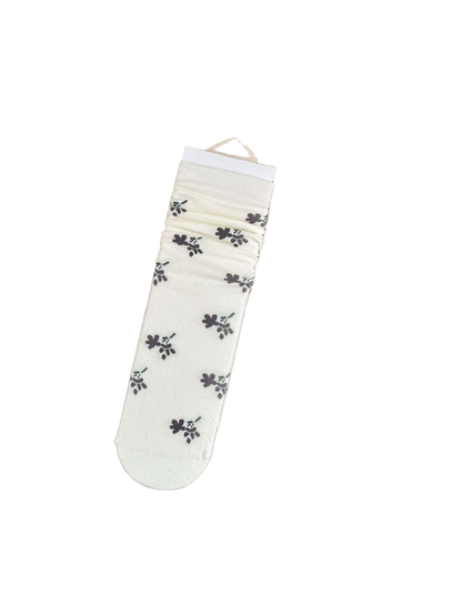 Floral Sprigs ivory socks with scattered dark floral motifs