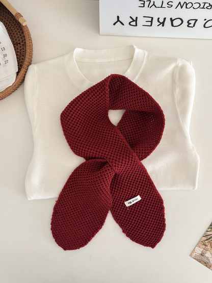 Burgundy textured pull-through scarf with rounded ends