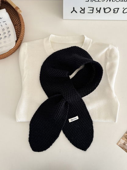 Black textured pull-through scarf with rounded ends