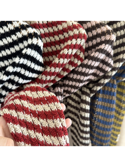 Close-up of Burgundy striped knit texture and openwork