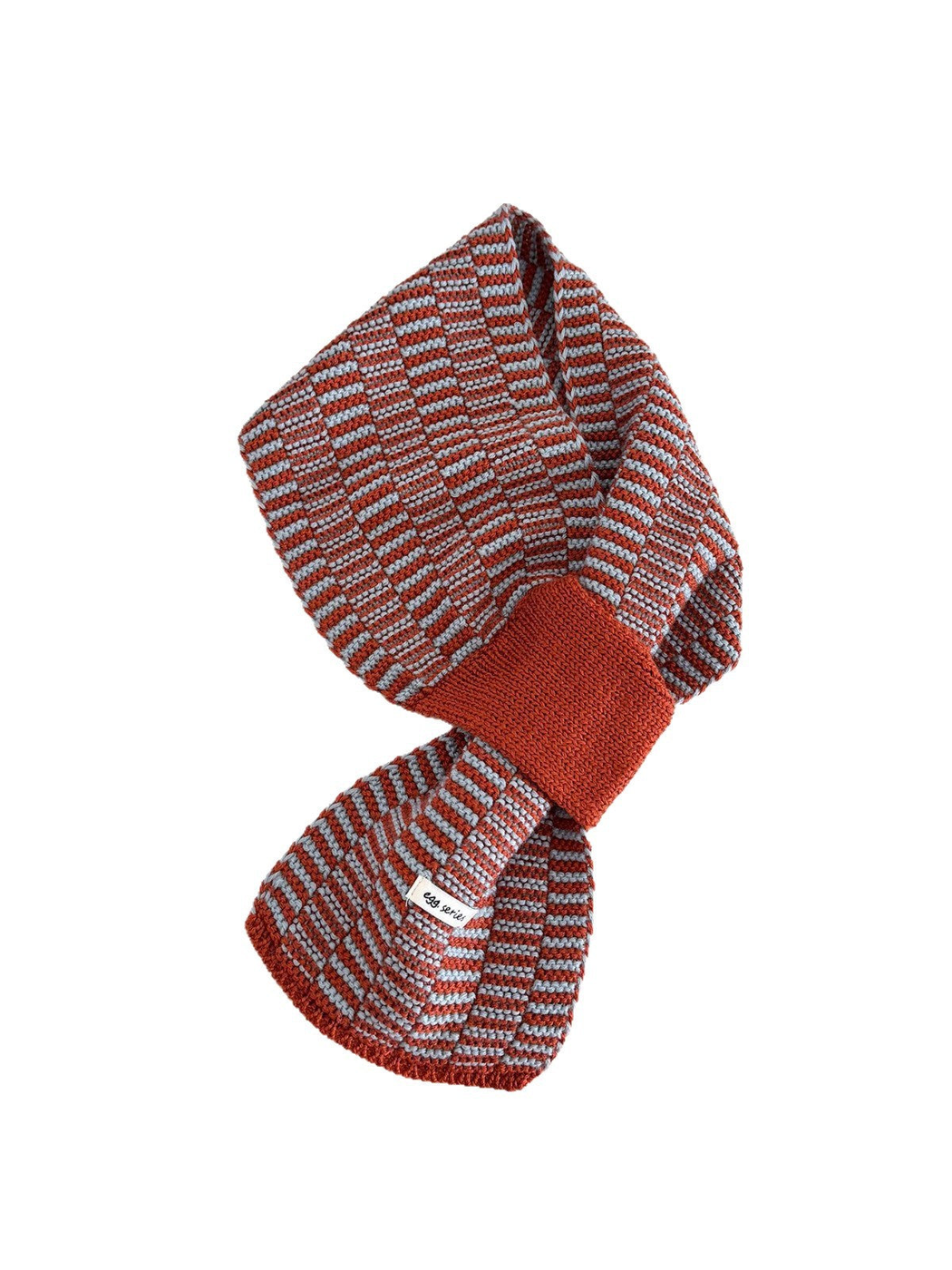 Orange / Gray geometric pull-through scarf on a white background