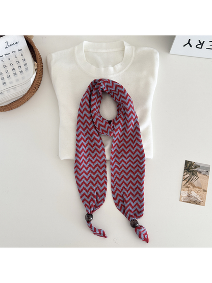Red / Blue zigzag scarf with bead-accented pointed ends