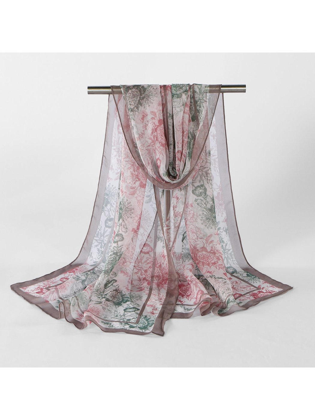 Multicolor Botanical sheer scarf displayed in a full draped view