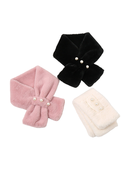 Black and blush pink pull-through scarves with an ivory scarf folded beside them