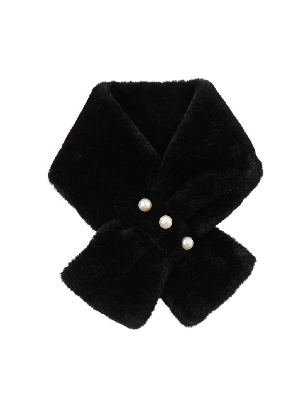 Black fuzzy pull-through scarf with three pearl-look studs