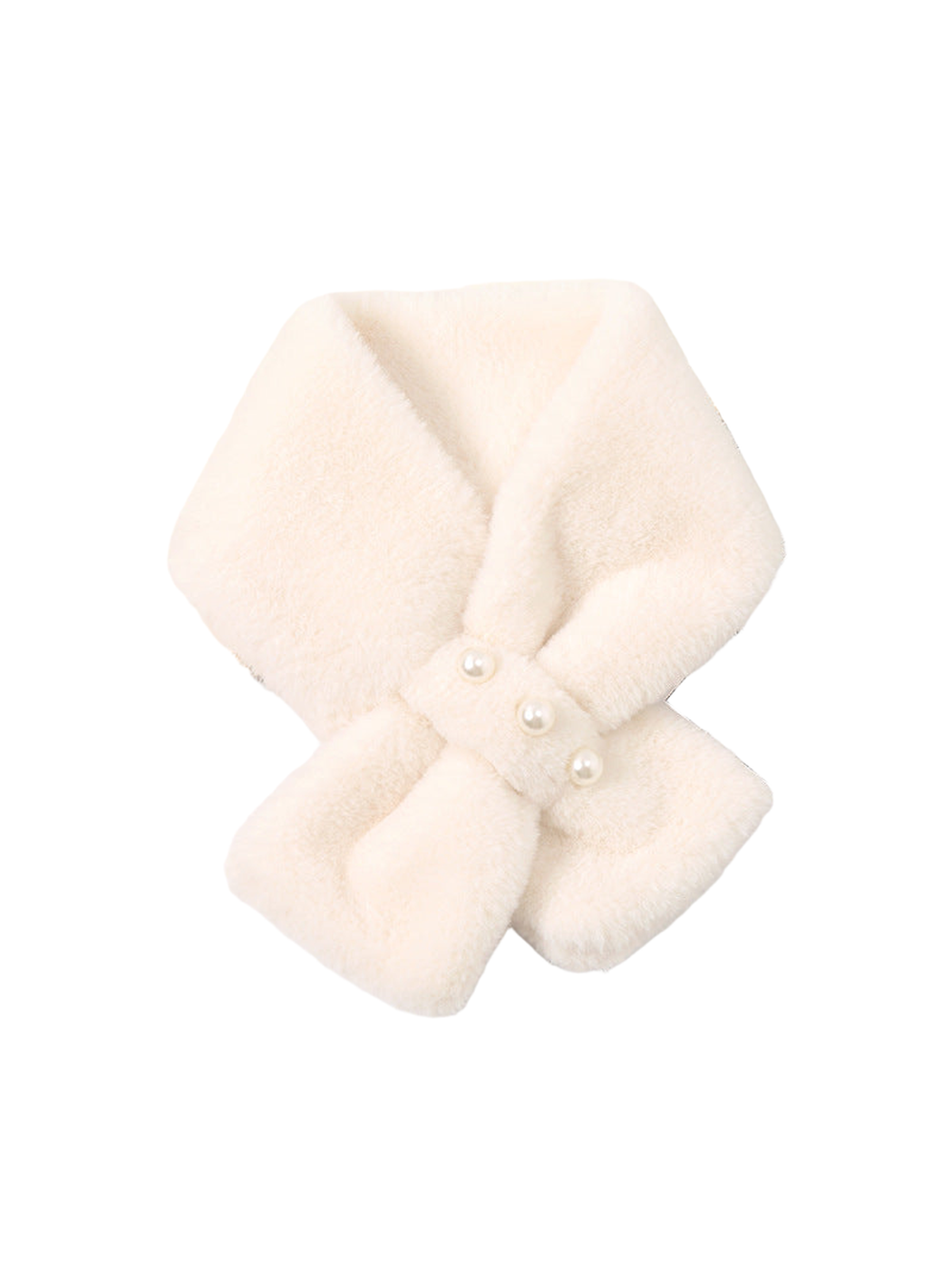 Ivory fuzzy pull-through scarf with three pearl-look studs