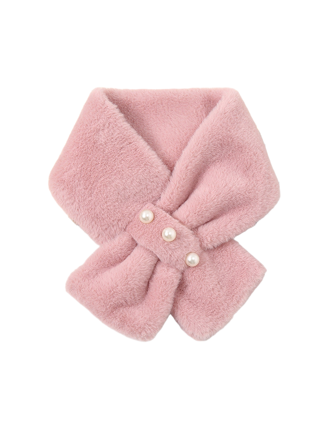 Blush Pink fuzzy pull-through scarf with three pearl-look studs