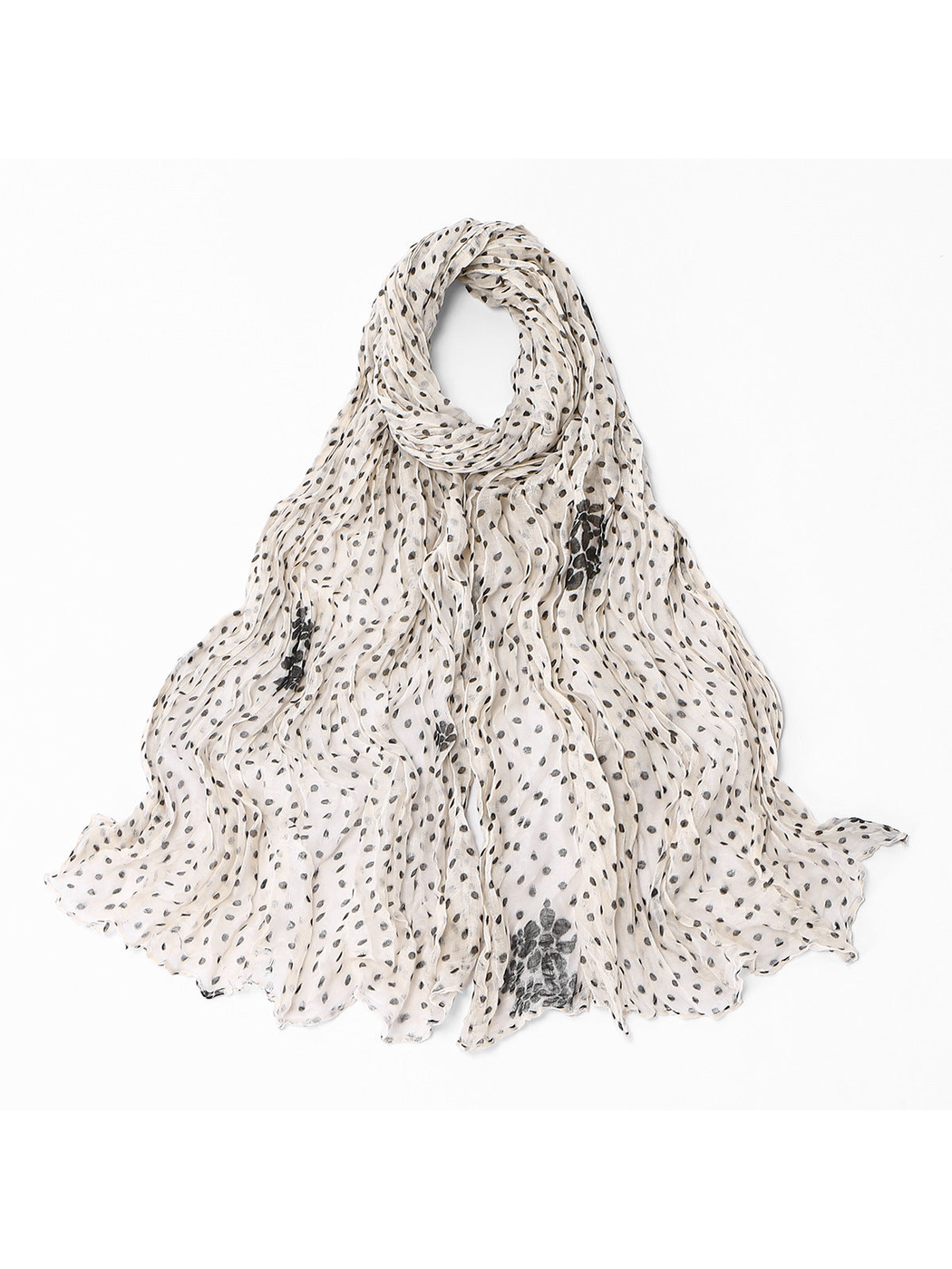 Ivory Dots crinkled scarf with scattered floral accents, full view