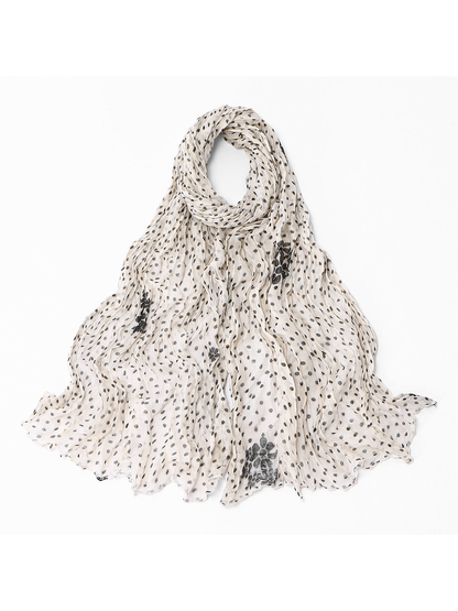 Ivory Dots crinkled scarf with scattered floral accents, full view