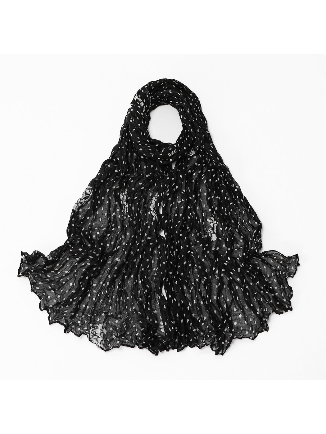 Black Dots crinkled scarf with scattered floral accents, full view