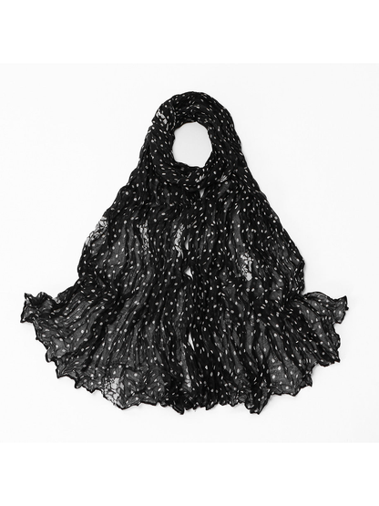 Black Dots crinkled scarf with scattered floral accents, full view