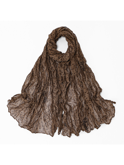 Coffee Dots crinkled scarf with scattered floral accents, full view