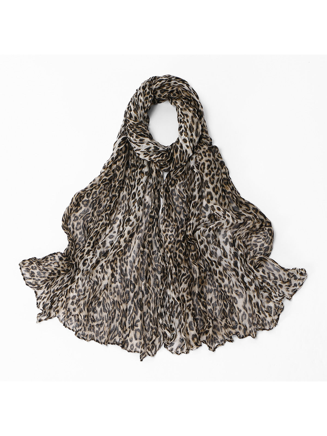 Beige Leopard crinkled scarf, full view