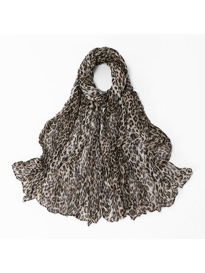Beige Leopard crinkled scarf, full view