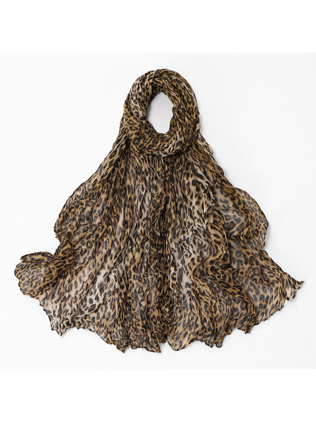 Camel Leopard crinkled scarf, full view
