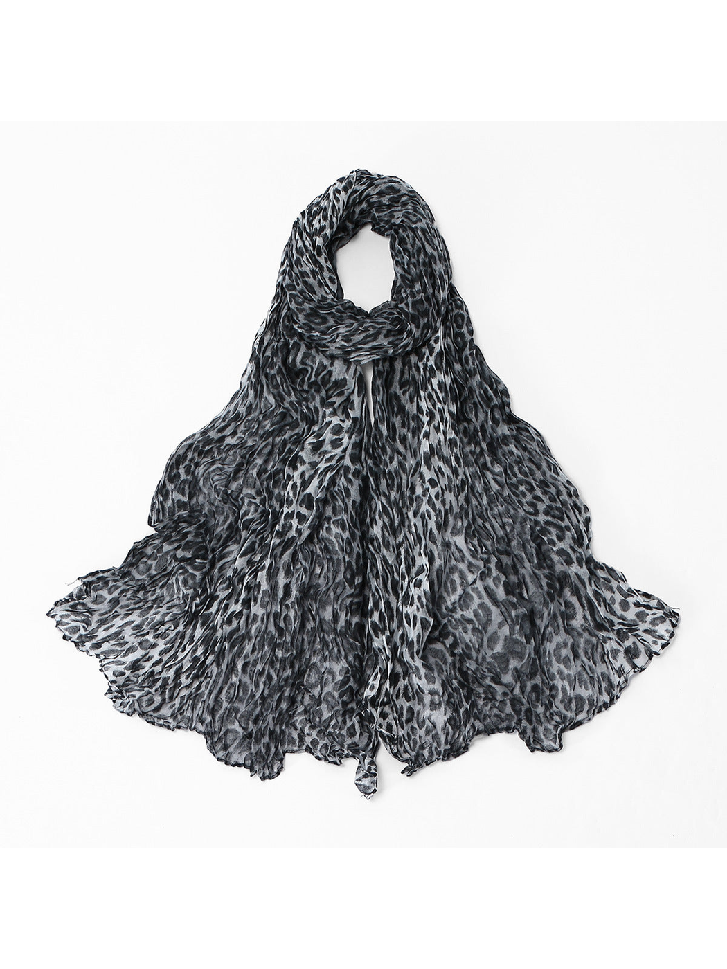 Gray Leopard crinkled scarf, full view