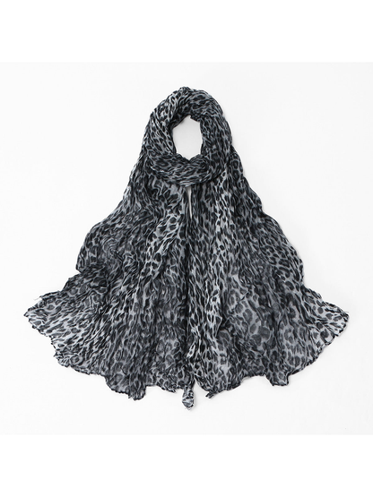 Gray Leopard crinkled scarf, full view