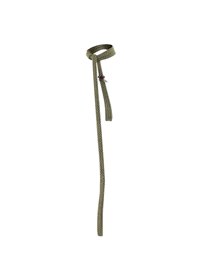 Army Green skinny scarf with openwork texture and floral appliqué
