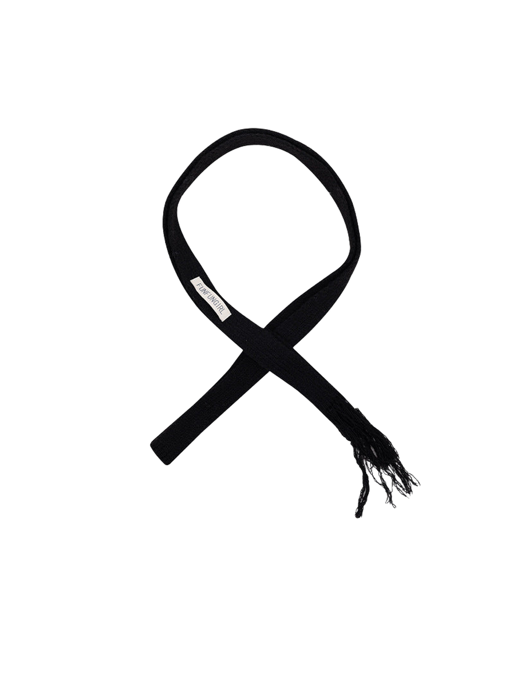 Black narrow knit scarf with fringed end