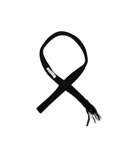Black narrow knit scarf with fringed end