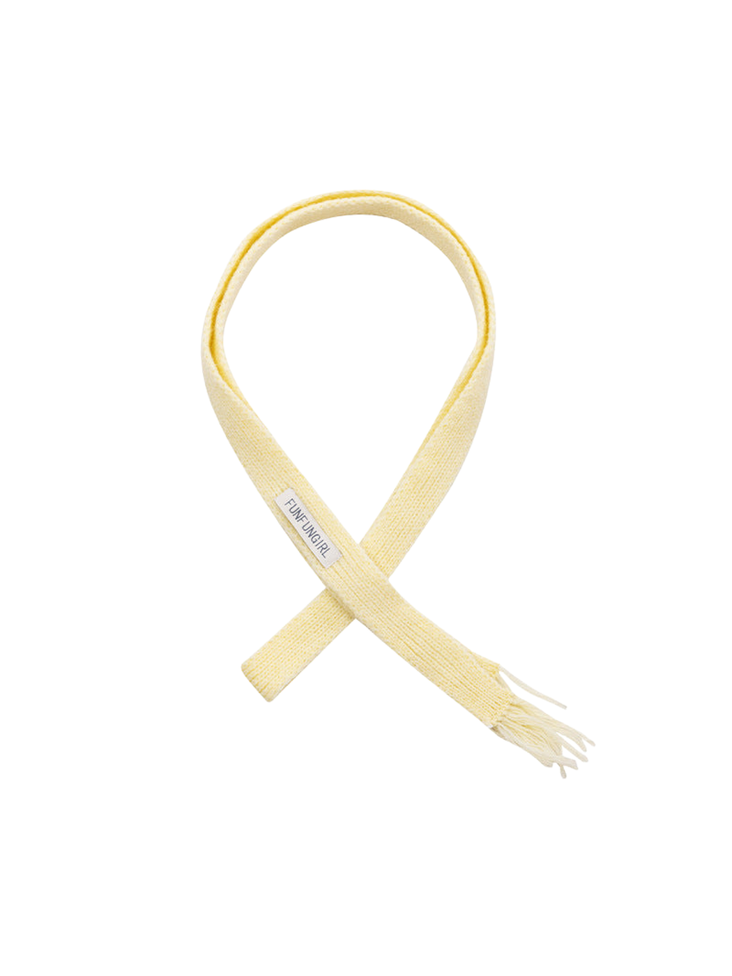 Yellow narrow knit scarf with fringed end