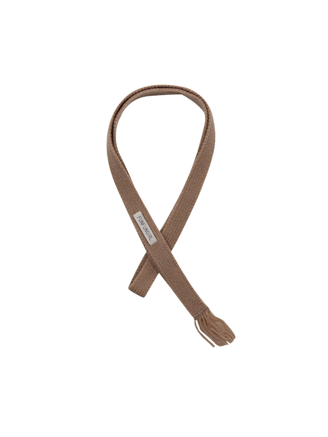 Camel narrow knit scarf with fringed end