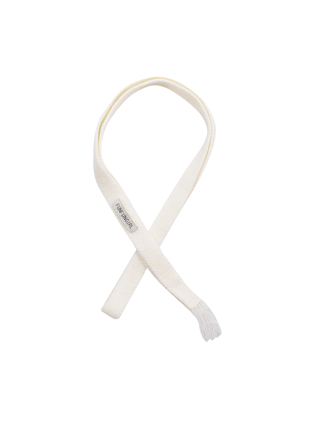 Ivory narrow knit scarf with fringed end