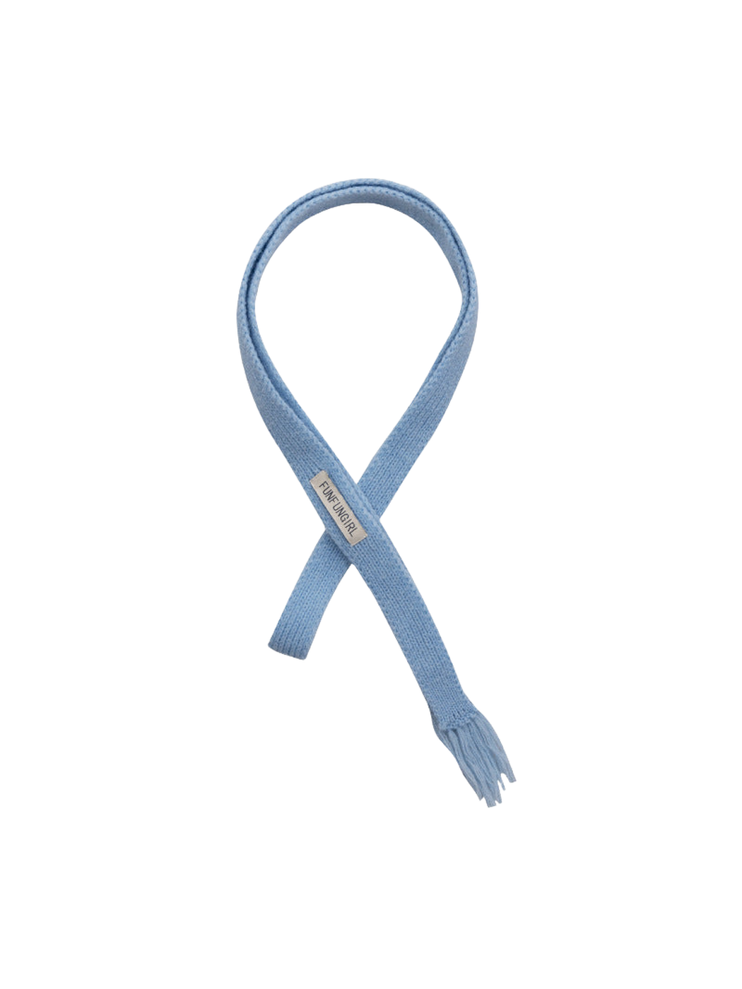 Sky Blue narrow knit scarf with fringed end